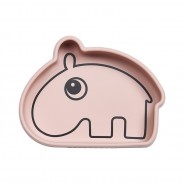 Różowa miseczka z przyssawką w kształcie uroczego hipopotama.
