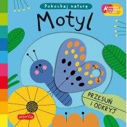 Barwna książeczka dla dzieci z motylkiem na okładce.