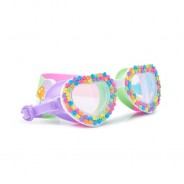 Kolorowe okulary do pływania dla dziewczynki w pastelowej kolorystyce.