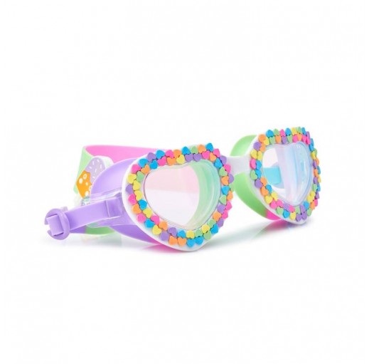 Kolorowe okulary do pływania dla dziewczynki w pastelowej kolorystyce.