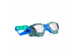 Niebiesko zielone okulary do pływania dla dzieci z motywem roślinnym.