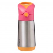 Butelka termiczna z trwałej stali nierdzewnej w kolorze różowo - pomarańczowym.