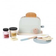 Drewniany toster z akcesoriami do zabawy w pięknej pastelowej kolorystyce.