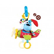 Zabawka dźwiękowa dla niemowląt w postaci kolorowego samolotu.
