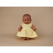 Muślinowa sukieneczka dla lalki w kolorze żółtym.