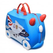 Jeżdżąca walizeczka dla dziecka w kolorze niebieskim.