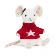 Pluszowa myszka w świątecznym sweterku.