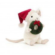Pluszowa myszka ze świątecznym wieńcem.
