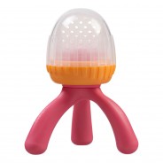 Silikonowy bezpieczny gryzak do podawania jedzenia w kolorze różowo - pomarańczowym.